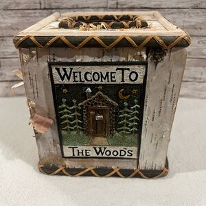 Rustic White Birch Accent Box with Woven Trim